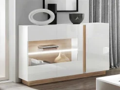 Buffetkast Murari - 3 Deuren - Met Ledverlichting - Hoogglans Wit En Eiken-Vente-unique New