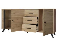 Buffetkast Portland - 3 Laden En 3 Deuren - Kleur: Eiken En Zwart-Vente-unique Discount