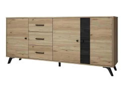Buffetkast Portland - 3 Laden En 3 Deuren - Kleur: Eiken En Zwart-Vente-unique Discount