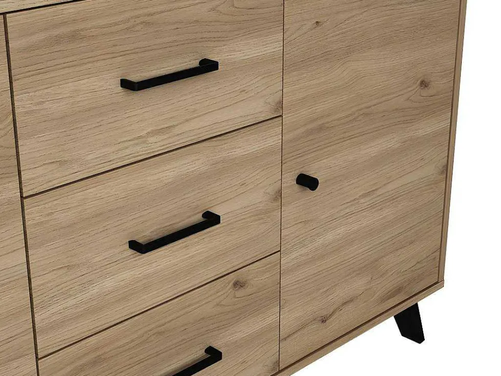 Buffetkast Portland - 3 Laden En 3 Deuren - Kleur: Eiken En Zwart-Vente-unique Discount