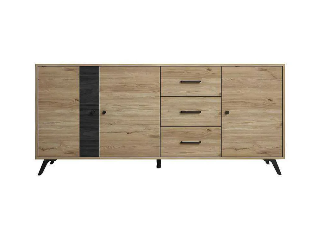 Buffetkast Portland - 3 Laden En 3 Deuren - Kleur: Eiken En Zwart-Vente-unique Discount