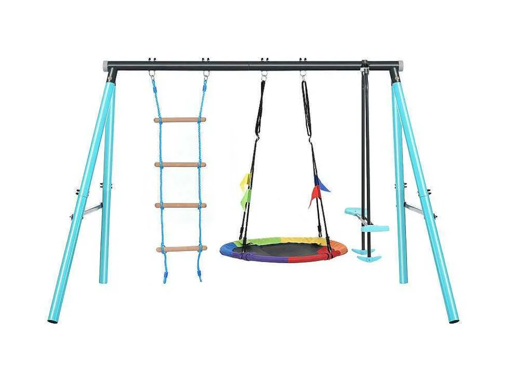 Buitenspellen Metalen Frame - In Hoogte Verstelbare Schommel- En Klimladder - Geschikt Voor Kinderen Vanaf 3 Jaar - Blauw-ModernLuxe Outlet