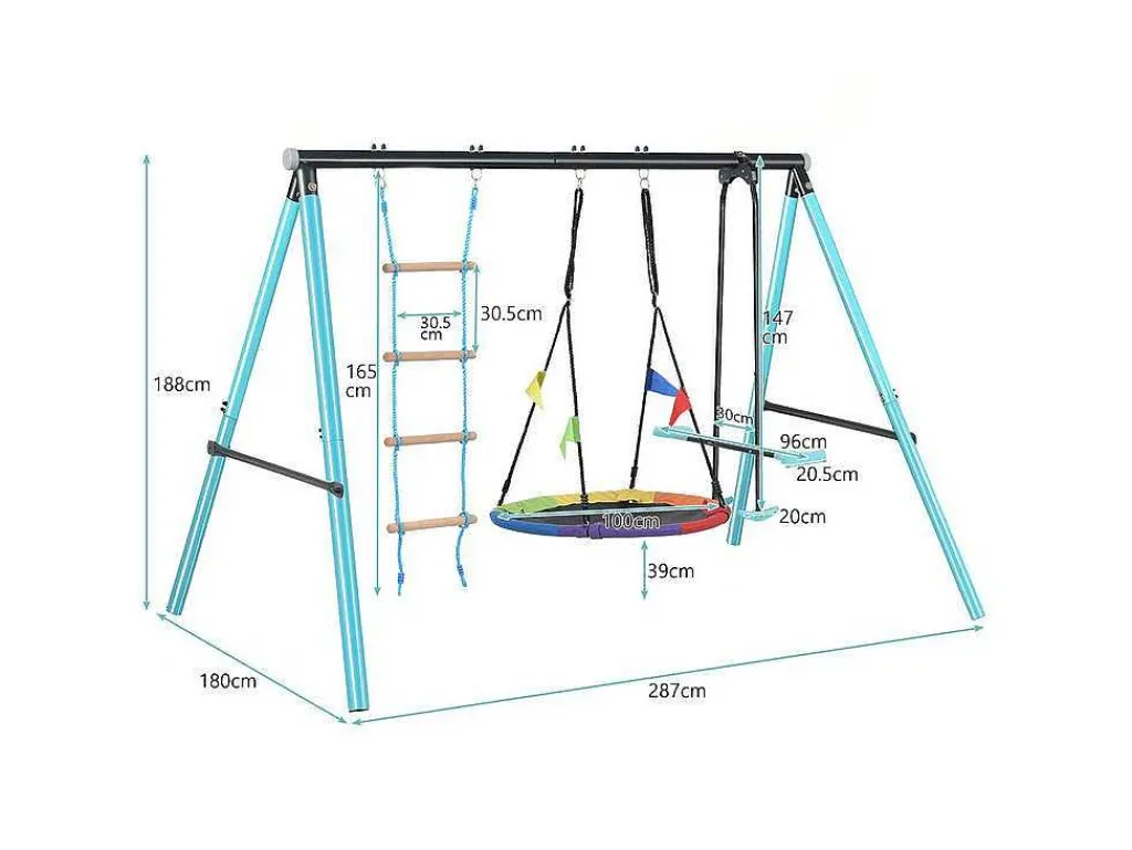 Buitenspellen Metalen Frame - In Hoogte Verstelbare Schommel- En Klimladder - Geschikt Voor Kinderen Vanaf 3 Jaar - Blauw-ModernLuxe Outlet