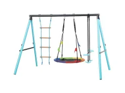 Buitenspellen Metalen Frame - In Hoogte Verstelbare Schommel- En Klimladder - Geschikt Voor Kinderen Vanaf 3 Jaar - Blauw-ModernLuxe Outlet