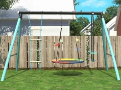 Buitenspellen Metalen Frame - In Hoogte Verstelbare Schommel- En Klimladder - Geschikt Voor Kinderen Vanaf 3 Jaar - Blauw-ModernLuxe Outlet