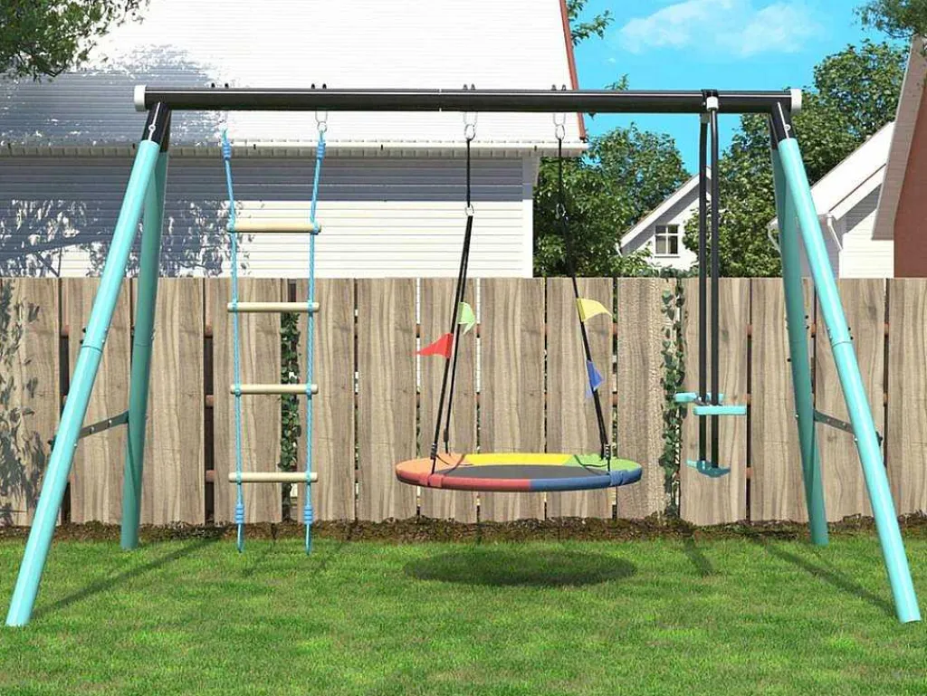 Buitenspellen Metalen Frame - In Hoogte Verstelbare Schommel- En Klimladder - Geschikt Voor Kinderen Vanaf 3 Jaar - Blauw-ModernLuxe Outlet