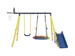 Buitenspellen Metalen Frame - 2 In Hoogte Verstelbare Schommels, Basketbalring En Glijbaan - Geschikt Voor Kinderen Vanaf 3 Jaar - Geel-ModernLuxe Hot