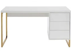 Bureau Met 3 Lades - Gelakt Mdf En Metaal - Wit En Goudkleurig - Timfia Van-PASCAL MORABITO Best