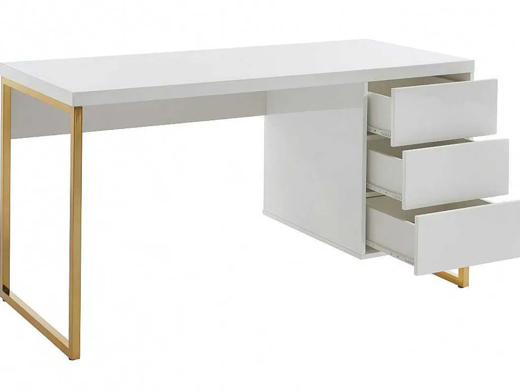 Bureau Met 3 Lades - Gelakt Mdf En Metaal - Wit En Goudkleurig - Timfia Van-PASCAL MORABITO Best