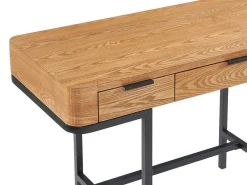 Bureau Met 3 Lades - Mdf En Metaal - Naturel En Goudkleurig - Lisela-Vente-unique Outlet