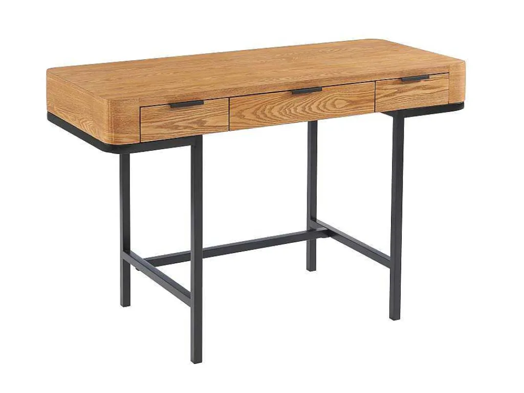 Bureau Met 3 Lades - Mdf En Metaal - Naturel En Goudkleurig - Lisela-Vente-unique Outlet