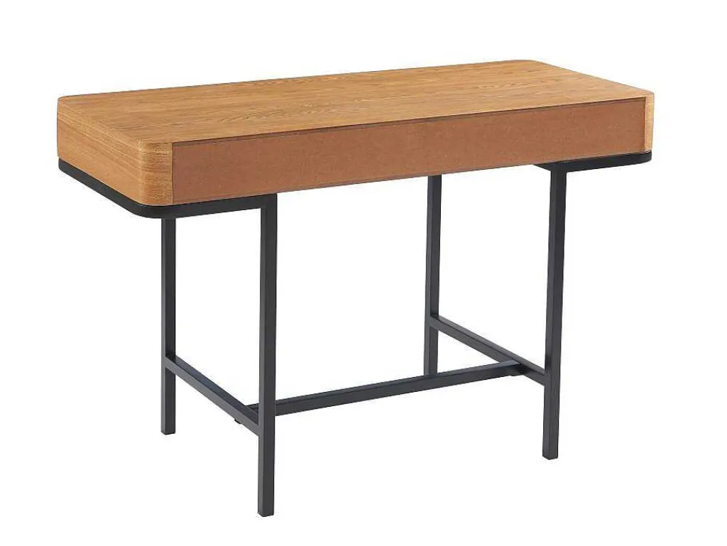 Bureau Met 3 Lades - Mdf En Metaal - Naturel En Goudkleurig - Lisela-Vente-unique Outlet