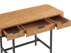 Bureau Met 3 Lades - Mdf En Metaal - Naturel En Goudkleurig - Lisela-Vente-unique Outlet