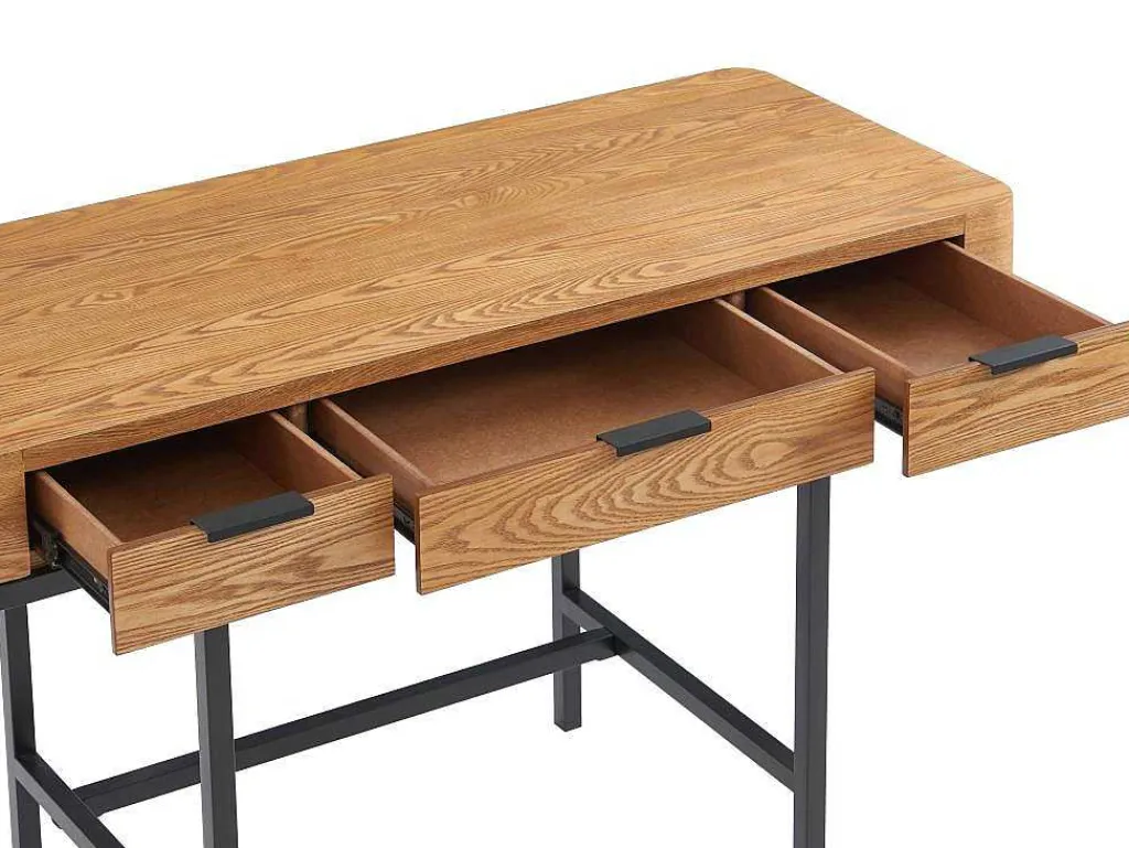 Bureau Met 3 Lades - Mdf En Metaal - Naturel En Goudkleurig - Lisela-Vente-unique Outlet