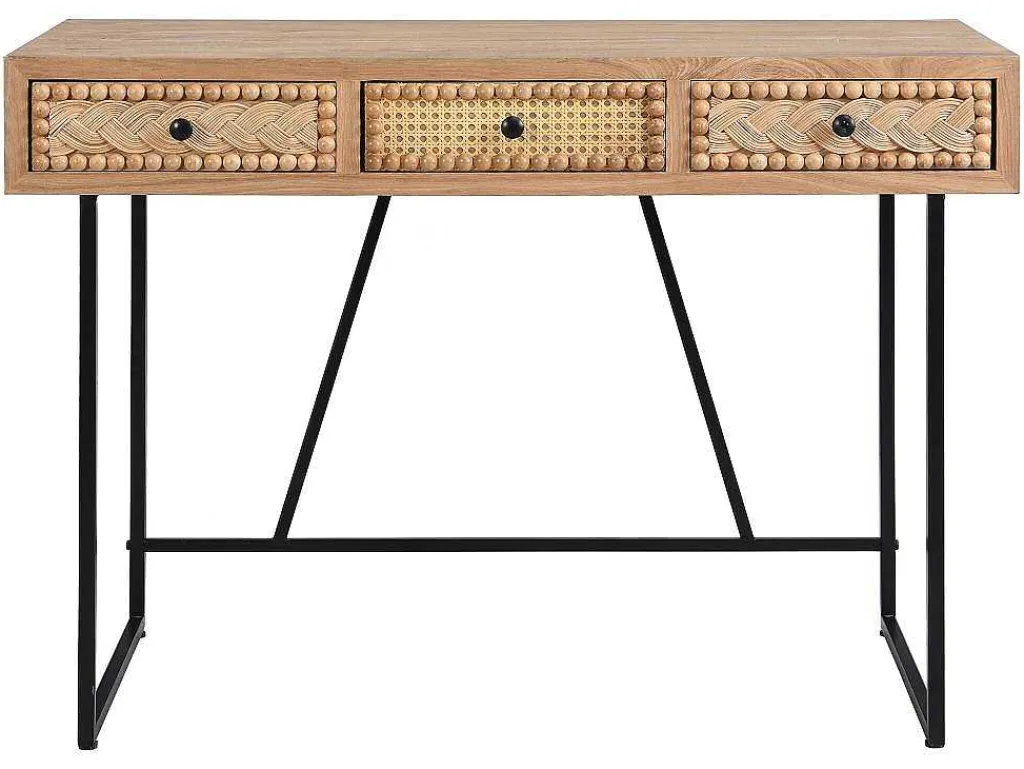 Bureau Met 3 Lades - Mdf En Metaal - Kleuren: Naturel En Zwart - Akivi-Vente-unique Discount