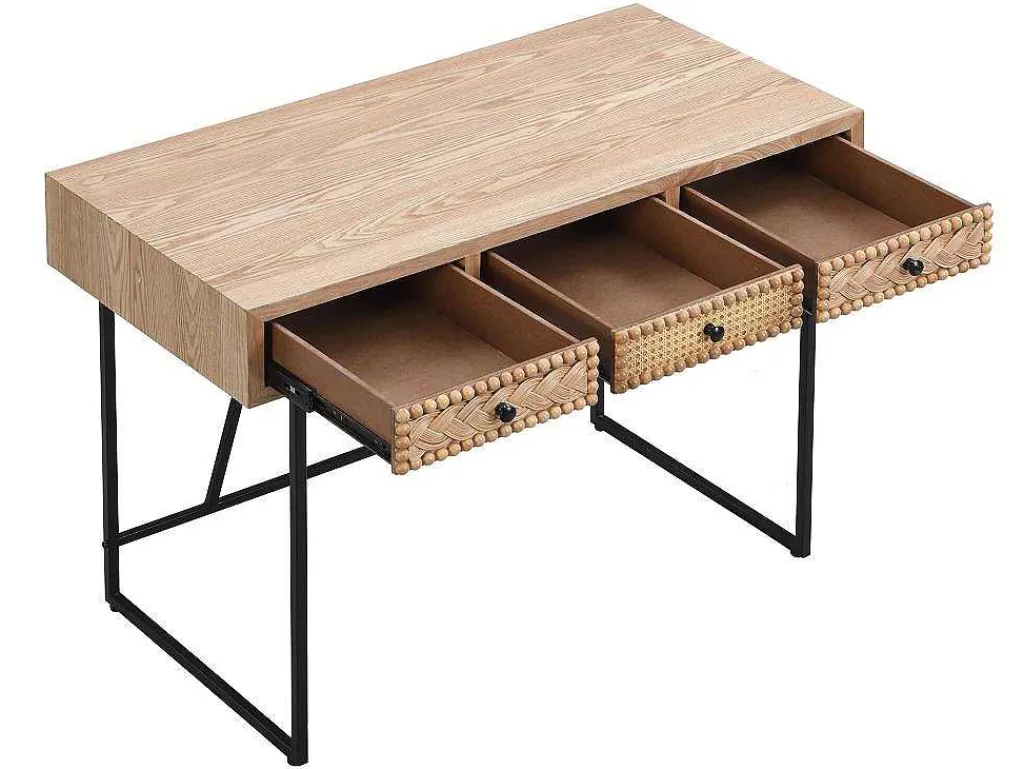 Bureau Met 3 Lades - Mdf En Metaal - Kleuren: Naturel En Zwart - Akivi-Vente-unique Discount