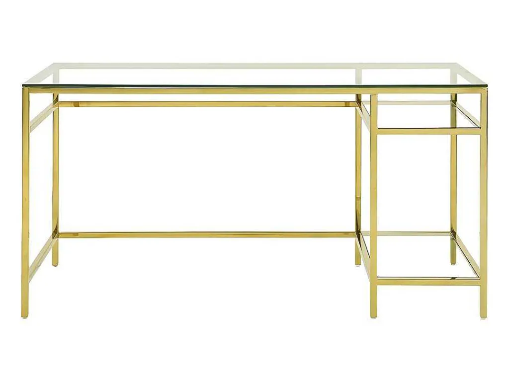 Bureau Met 2 Rekken - Gehard Glas En Staal - Goudkleurig - Tizio - Van-PASCAL MORABITO Online