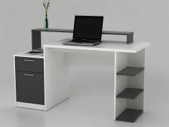 Bureau Met Opbergruimte Zacharie - Wit En Eik-Vente-unique Sale