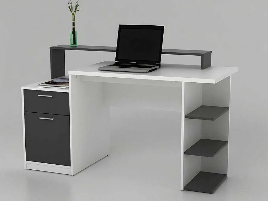 Bureau Met Opbergruimte Zacharie - Wit En Eik-Vente-unique Sale
