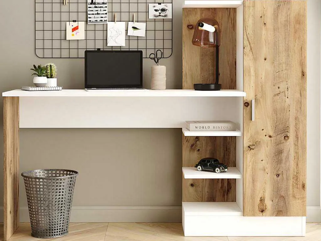 Bureau Met Opbergruimtes - Naturel En Wit - Milaria-Vente-unique Best