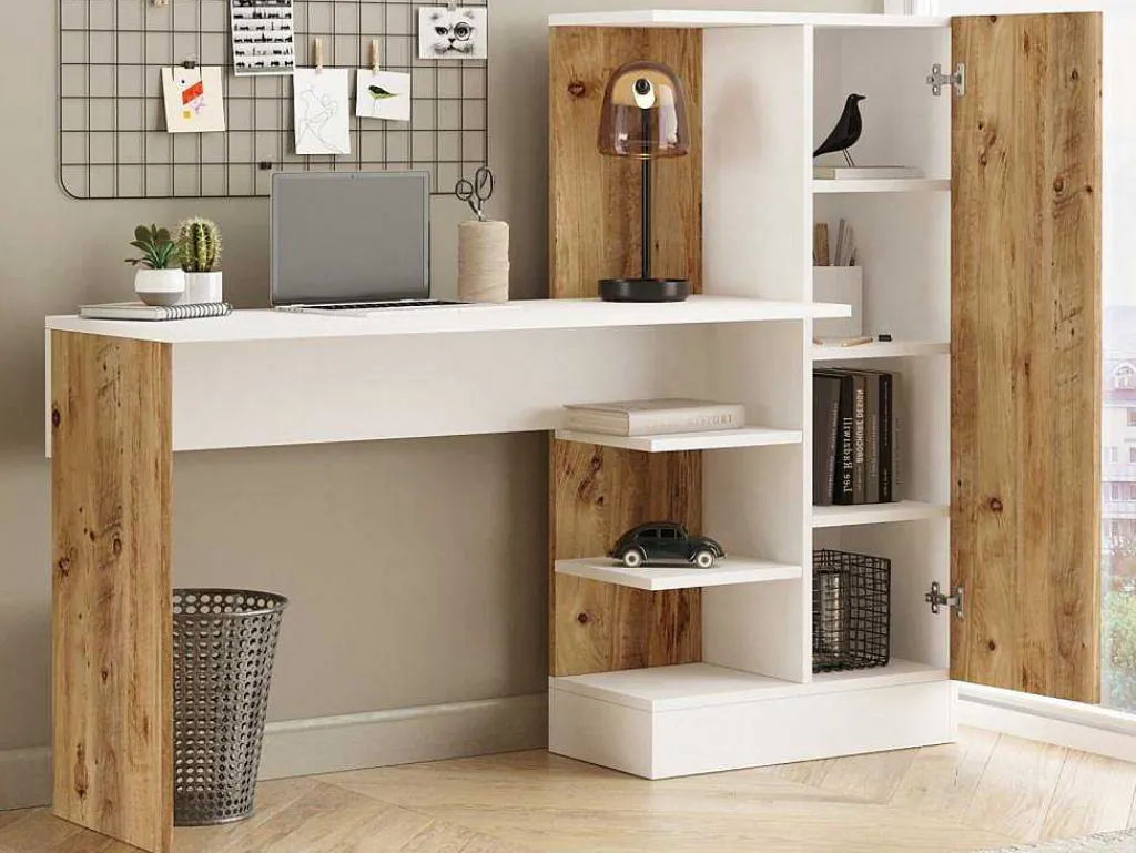 Bureau Met Opbergruimtes - Naturel En Wit - Milaria-Vente-unique Best