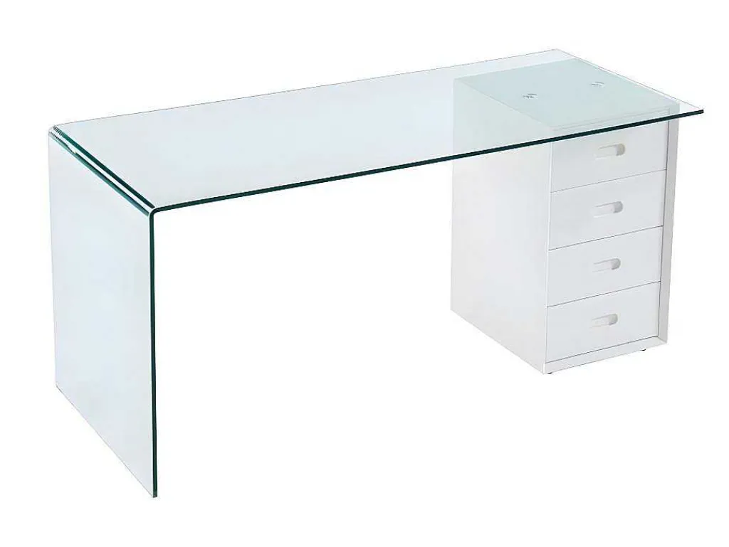 Bureau Muriel Met Opbergruimte - 4 Laden - Gehard Glas & Mdf-Vente-unique Hot