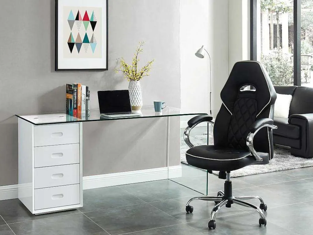 Bureau Muriel Met Opbergruimte - 4 Laden - Gehard Glas & Mdf-Vente-unique Hot