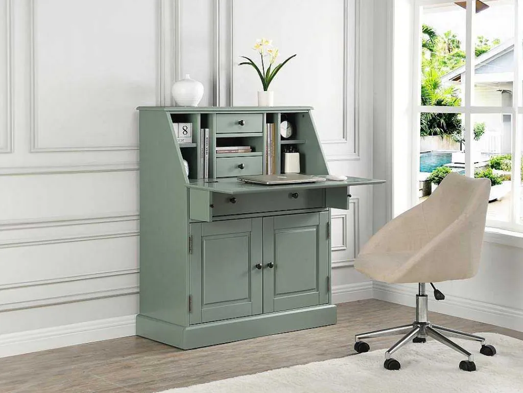 Bureaukast Cleore - Grenen En Mdf - Amandelgroen-Vente-unique Clearance