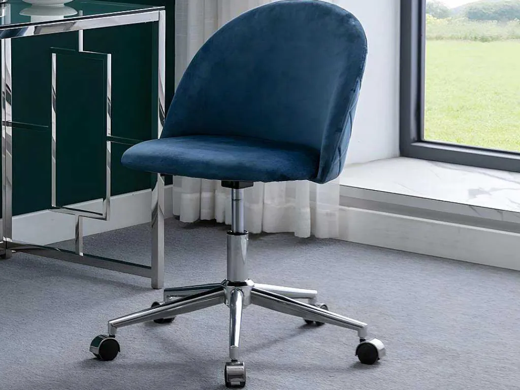 Bureaustoel - Velours - Blauw - Verstelbare Hoogte - Melbourne-Vente-unique Hot