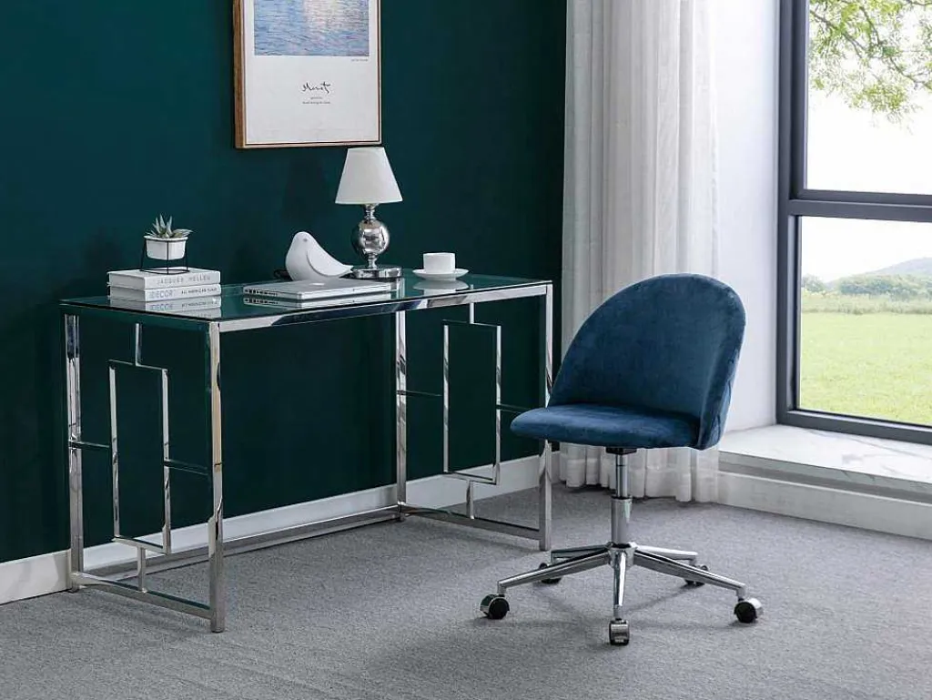 Bureaustoel - Velours - Blauw - Verstelbare Hoogte - Melbourne-Vente-unique Hot