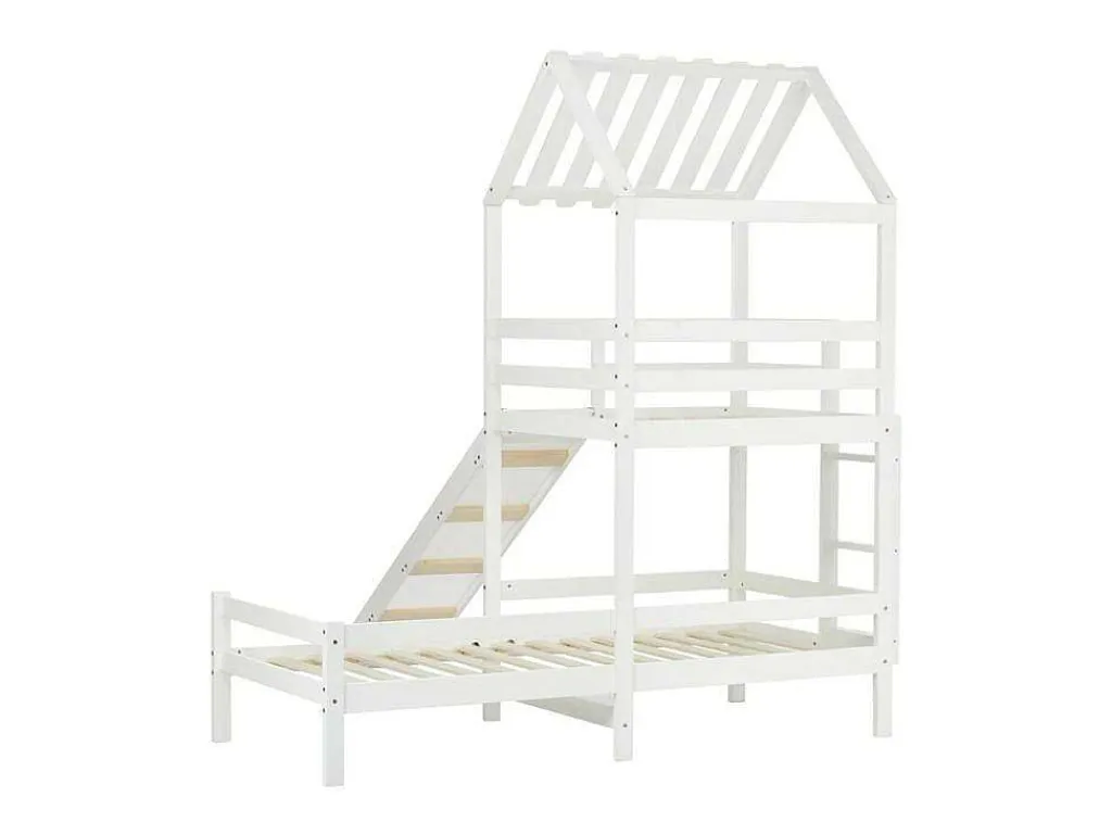 Cabine Stapelbed Met Glijbaan - 90X200Cm + 90X100Cm - Massief Grenen - Wit-ModernLuxe Clearance