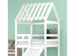 Cabine Stapelbed Met Glijbaan - 90X200Cm + 90X100Cm - Massief Grenen - Wit-ModernLuxe Clearance