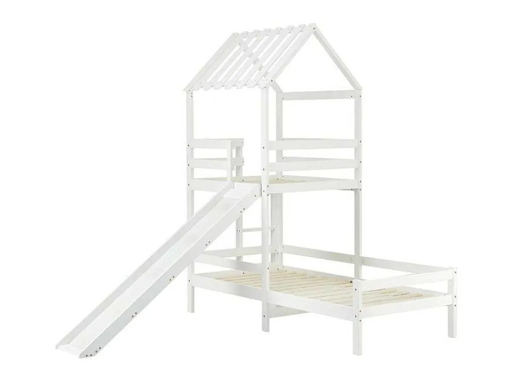 Cabine Stapelbed Met Glijbaan - 90X200Cm + 90X100Cm - Massief Grenen - Wit-ModernLuxe Clearance