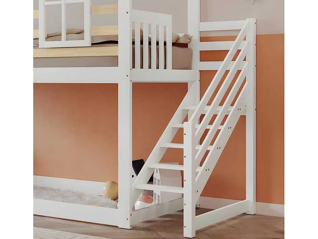 Cabine Stapelbed 90X200Cm - Massief Grenen - Met Trap En Glijbaan - Wit-ModernLuxe Sale