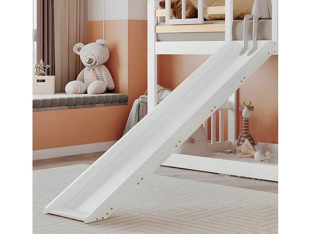 Cabine Stapelbed 90X200Cm - Massief Grenen - Met Trap En Glijbaan - Wit-ModernLuxe Sale