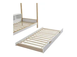 Cabinebed 90X200Cm Met Uitschuifbaar Onderschuifbed 90X190Cm - 4 Planken Op Bed - Structuur Massief Grenen - Wit-ModernLuxe Outlet