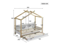 Cabinebed 90X200Cm Met Uitschuifbaar Onderschuifbed 90X190Cm - 4 Planken Op Bed - Structuur Massief Grenen - Wit-ModernLuxe Outlet