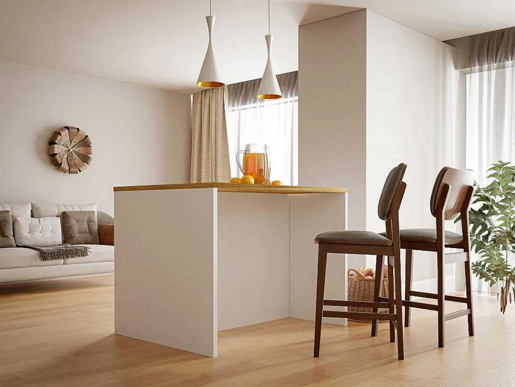 Centraal Keukeneiland Met 2 Deurtjes - Wit En Naturel - Mechila-Vente-unique Hot