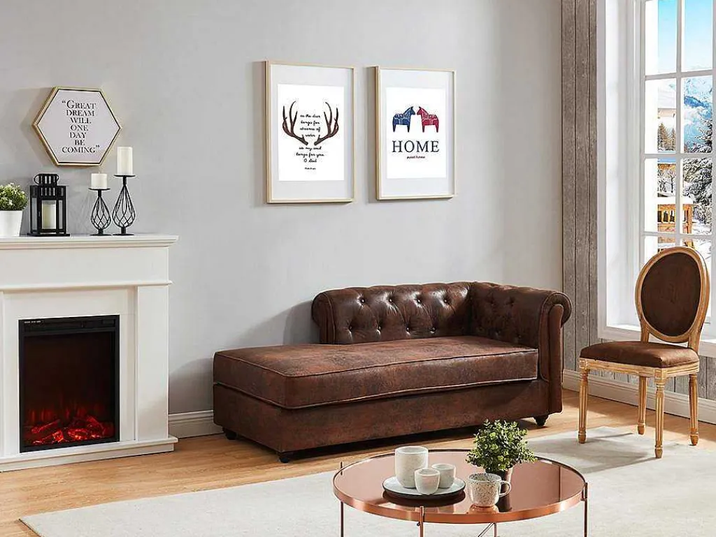 Chaise Longue - Hoek Links - Chesterfield Shirel Van Microvezel Met Lived-In Leeraspect-Vente-unique