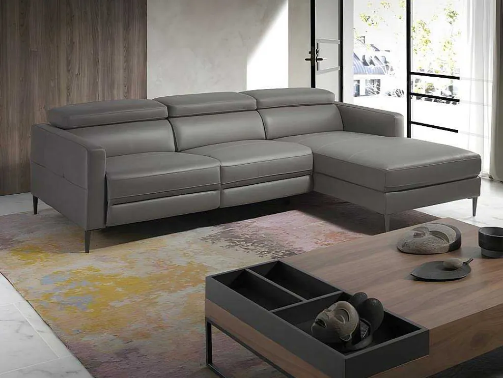 Chaise Longue Bank In Donkergrijs Leer Met Relaxmechanisme 6126-Angel Cerda Outlet