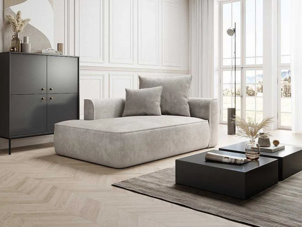 Chaise Longue Met Hoek Links Van Beige Ribfluweel Pineta-Vente-unique New