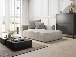 Chaise Longue Met Hoek Rechts Van Beige Ribfluweel Pineta-Vente-unique Discount