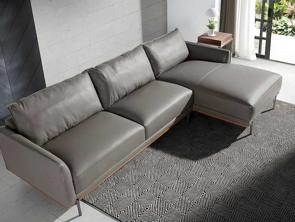 Chaiselongue Bank (R) In Leer En Verdonkerd Staal 6154-Angel Cerda New