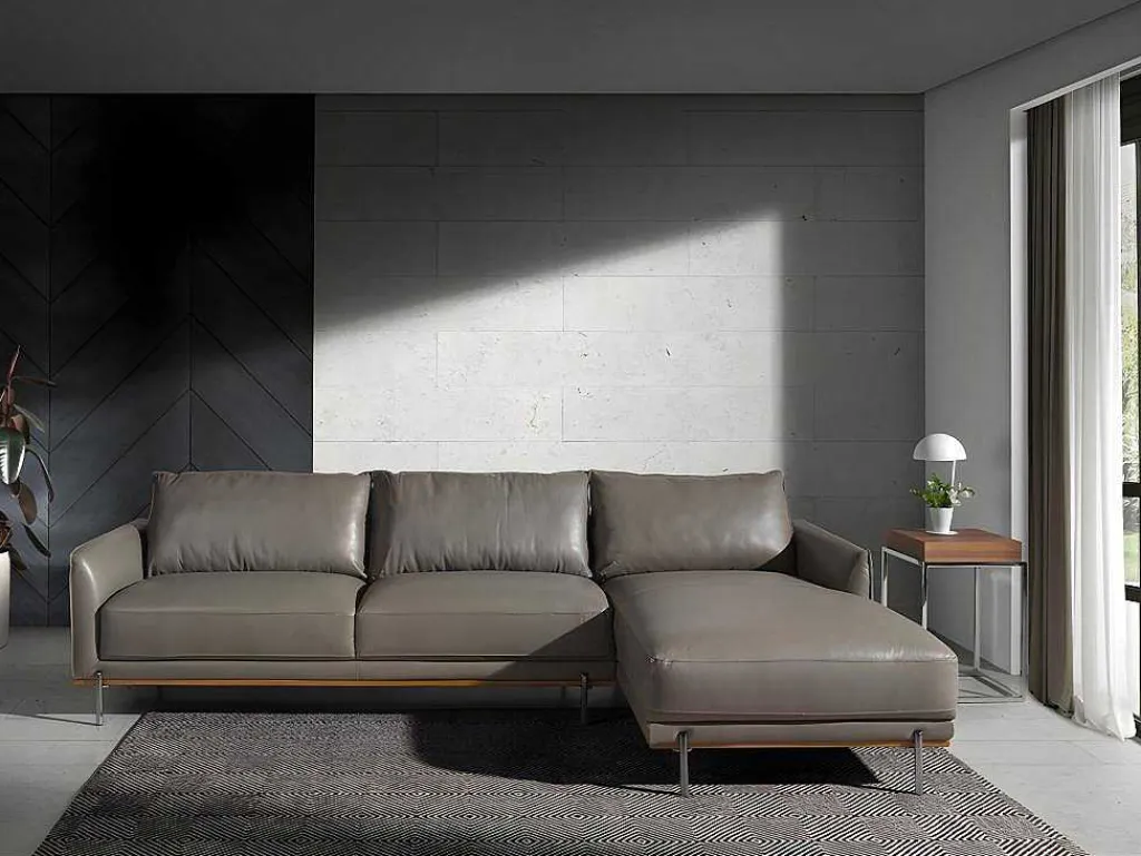 Chaiselongue Bank (R) In Leer En Verdonkerd Staal 6154-Angel Cerda New