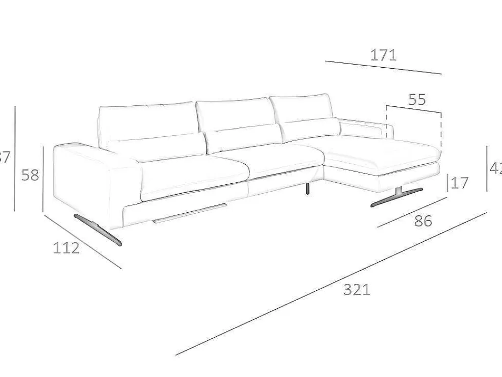 Chaiselongue Sofa (R) In Leer En Mat Staal 6152-Angel Cerda Best