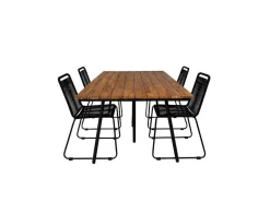 Chan Tuinmeubelset Tafel 100X200Cm En 4 Stoel Stapel Lindos Zwart, Naturel.-Vente-unique New