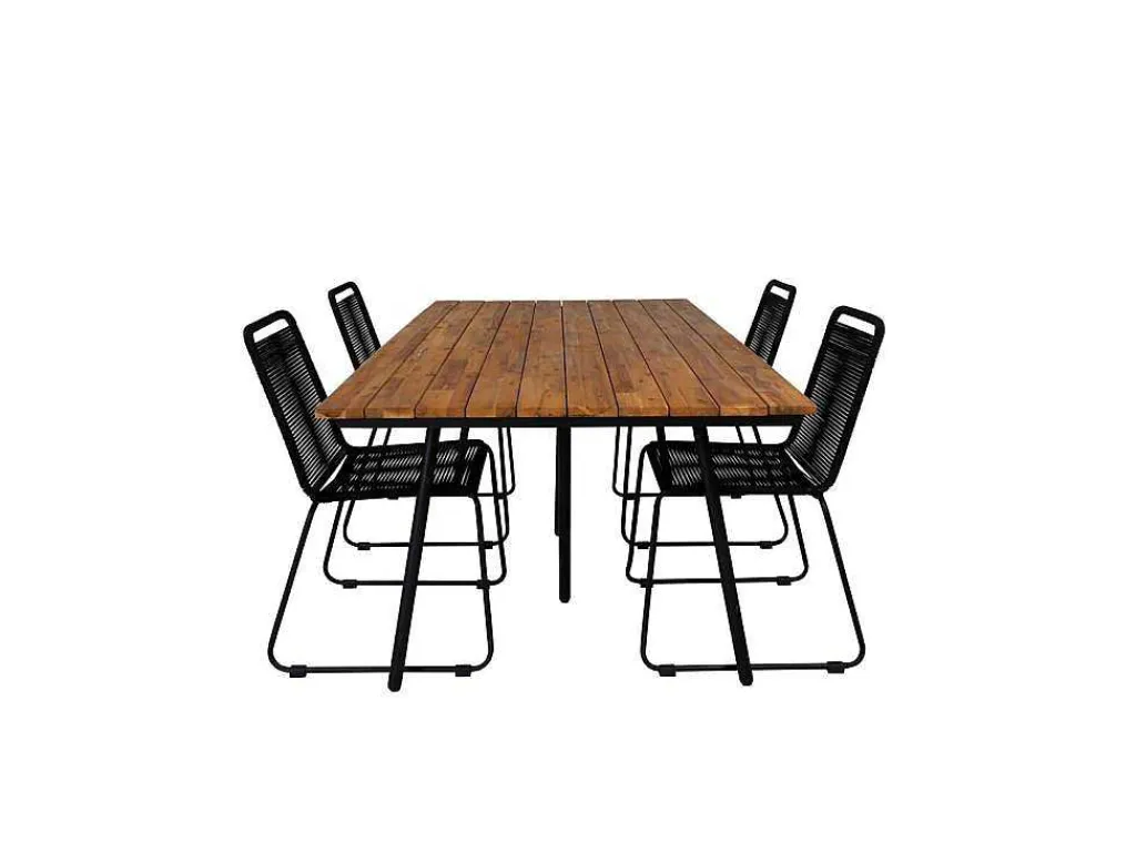 Chan Tuinmeubelset Tafel 100X200Cm En 4 Stoel Stapel Lindos Zwart, Naturel.-Vente-unique New