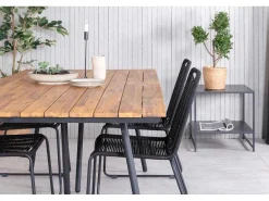 Chan Tuinmeubelset Tafel 100X200Cm En 4 Stoel Stapel Lindos Zwart, Naturel.-Vente-unique New