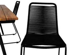 Chan Tuinmeubelset Tafel 100X200Cm En 4 Stoel Stapel Lindos Zwart, Naturel.-Vente-unique New