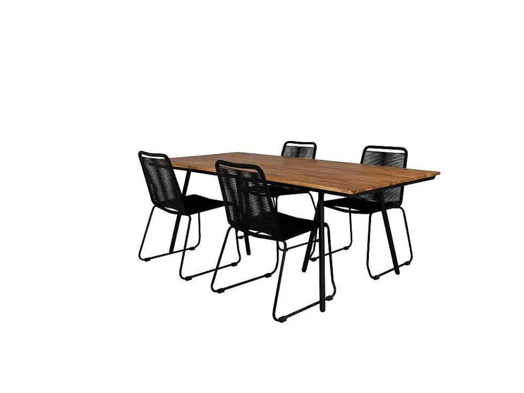 Chan Tuinmeubelset Tafel 100X200Cm En 4 Stoel Stapel Lindos Zwart, Naturel.-Vente-unique New